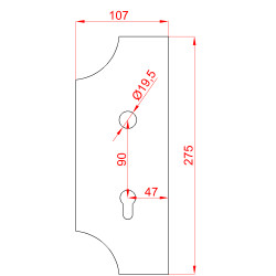 štít s otvormi 275x107x3mm, otvor na kľučku ø19,5 mm štít s otvormi 275x107x3mm, otvor na kľučku ø19,5 mm